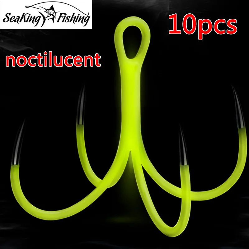 10PCS Sea fishing tools noctilucent high strength four hooks 16# 18# fishing gear jig head fishing hooks