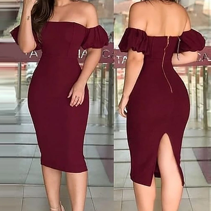 

Puff Sleeve Dress Women Bodycon Off Shoulder Mini Night Dresses High Waist Dance Wedding Prom Y2k Spring Summer Vestidos