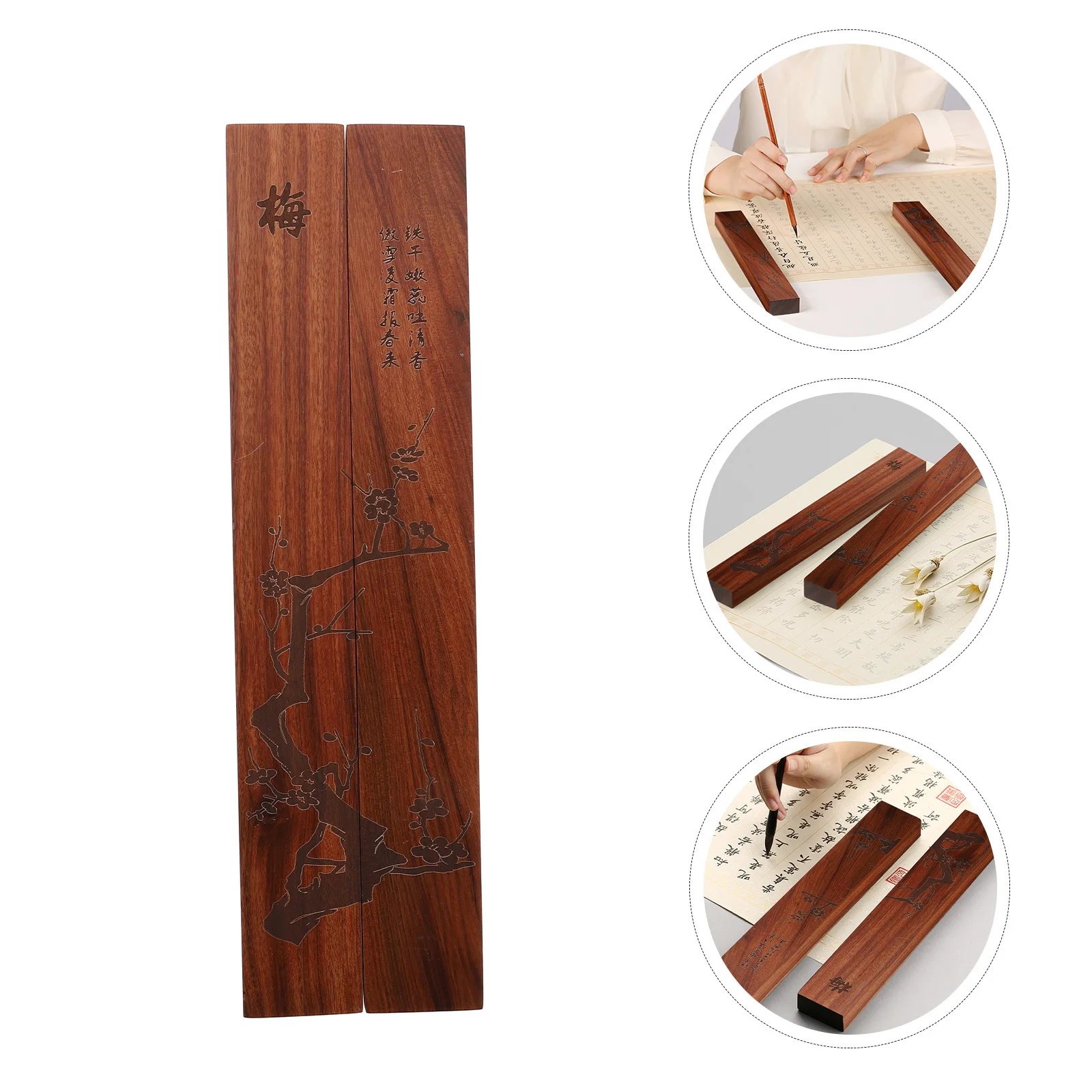 

2pcs Calligraphy Wood Paperweights Practical Stationery For Office Desk Decor Writing Painting Art Use Wooden Weight Ruler