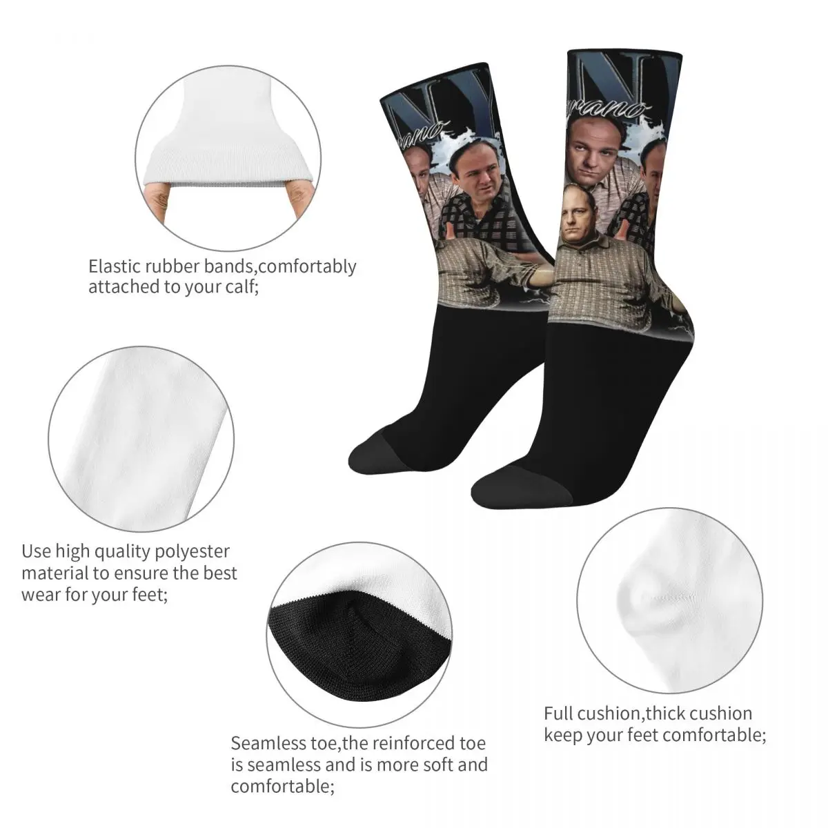 Hip-hop Vintage Tony Soprano Bootleg Theme Sports Socks Merch All Seasons The Sopranos Movie Cotton Middle Tube Socks Non-slip