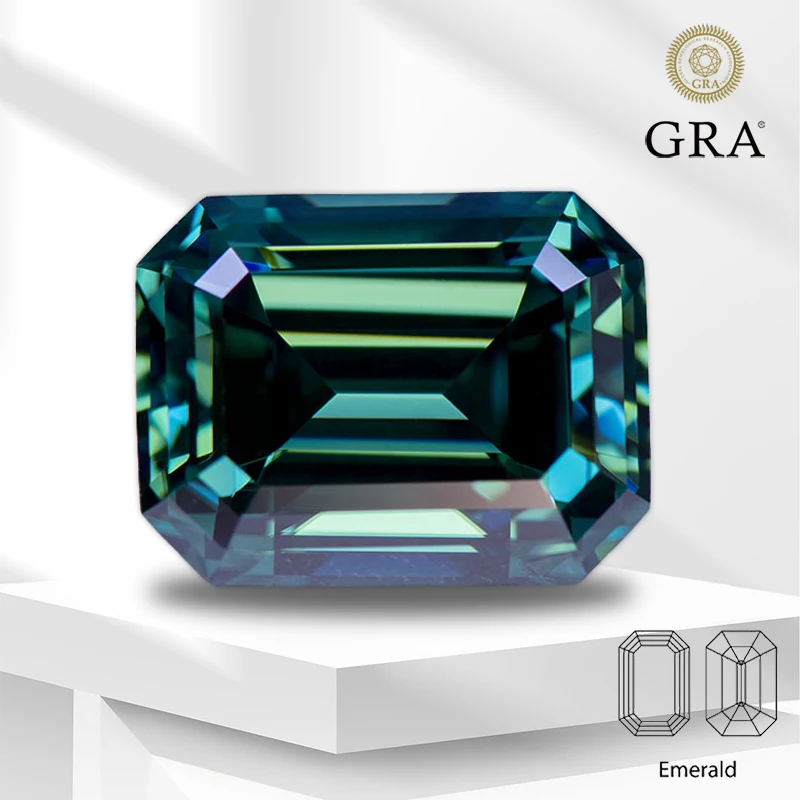 

Moissanite Stone Emerald Cut Primary Color Green Lab Grown Diamond for Advanced Jewelry Making Materials with GRA Certificate