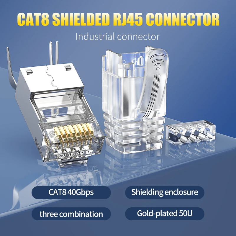 10PCS/lot RJ45 Connector Network Cable Connector Cat8 Cat7 RJ45 Plug Shielded FTP 8P8C Network Crimp Connectors 1.45mm