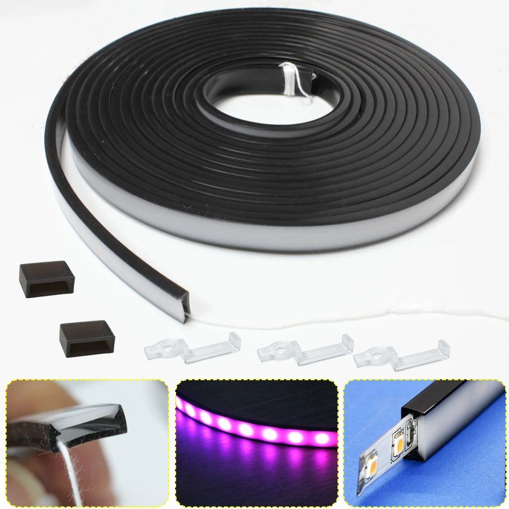 0.5-5m Black Matte Led Diffuser Silicone Neon Tube T0511 T0513 T0515 Flexible Protection Cover for 8-12mm WS2812 LED Strip Light