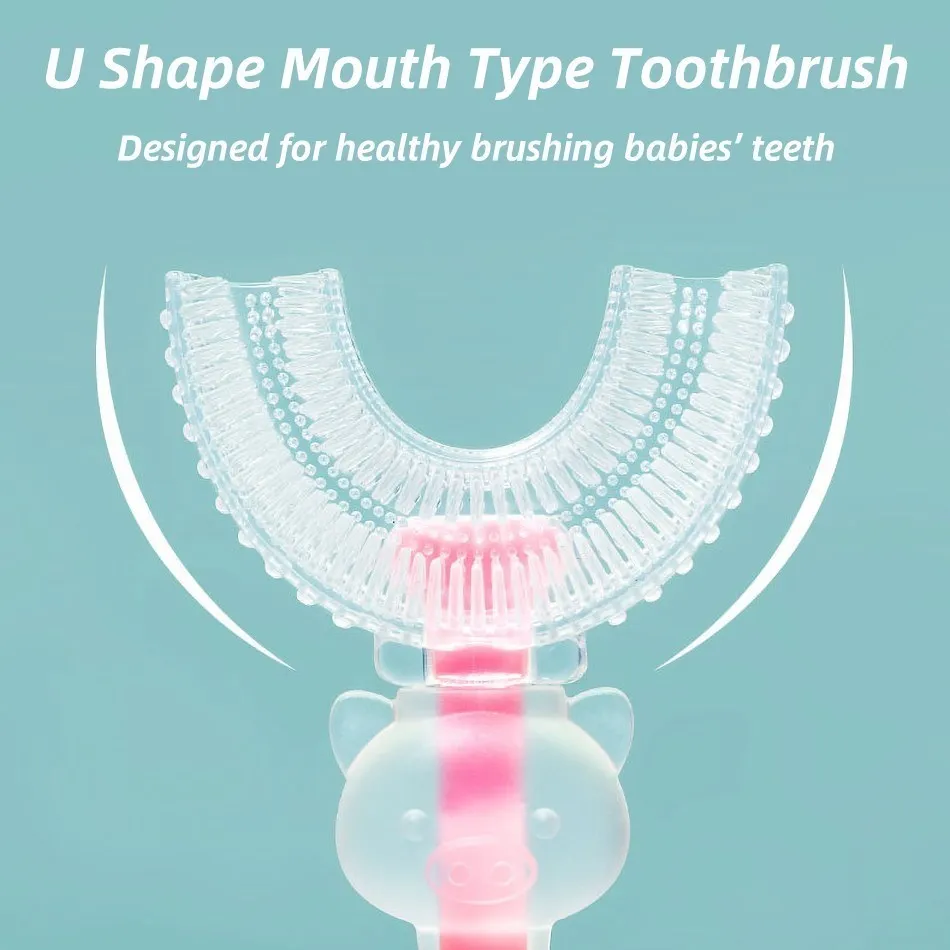 Girls Boys 360 U Shaped Toothbrush Children Soft Training Teeth Brush Kids Manual Food Grade Piggy Cleaning Toothbrush 2-12 Year