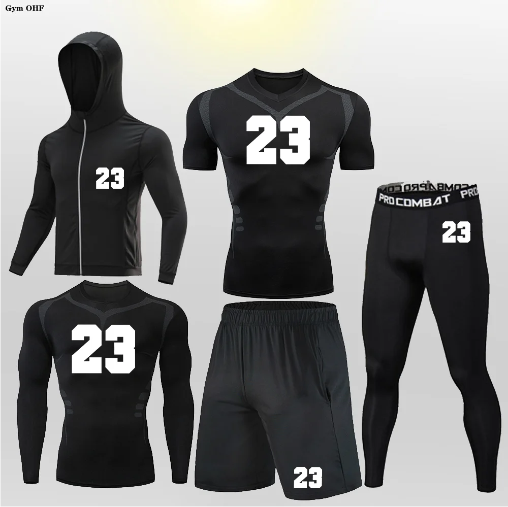 New Men's Set Breathable Sweat Wicking Tight Fit High Elasticity Gym Running Exercise Compression Slimming Comfortable Sets Man