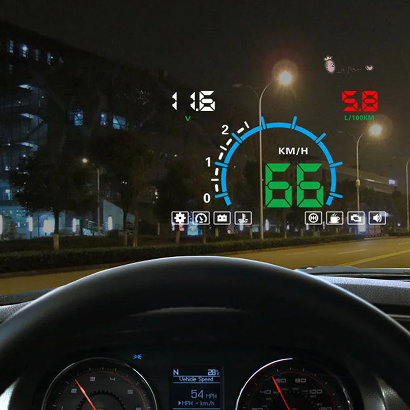 

Car Driving Information Head Up Display Speedometer Oil Consumption Speed Water Temperature Windshield Projector OBD2 HUD Truck