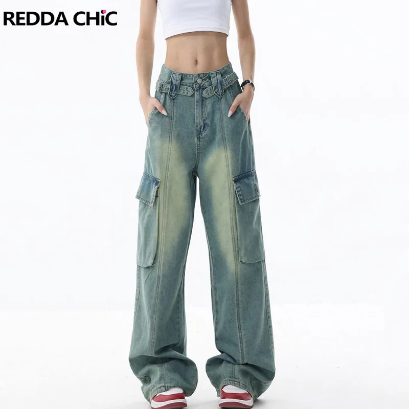 

ReddaChic 90s Retro Skater Cargo Pants for Women Multi-pocket High Rise Baggy Jeans Oversize Boyfriend Street Style Y2k Trousers