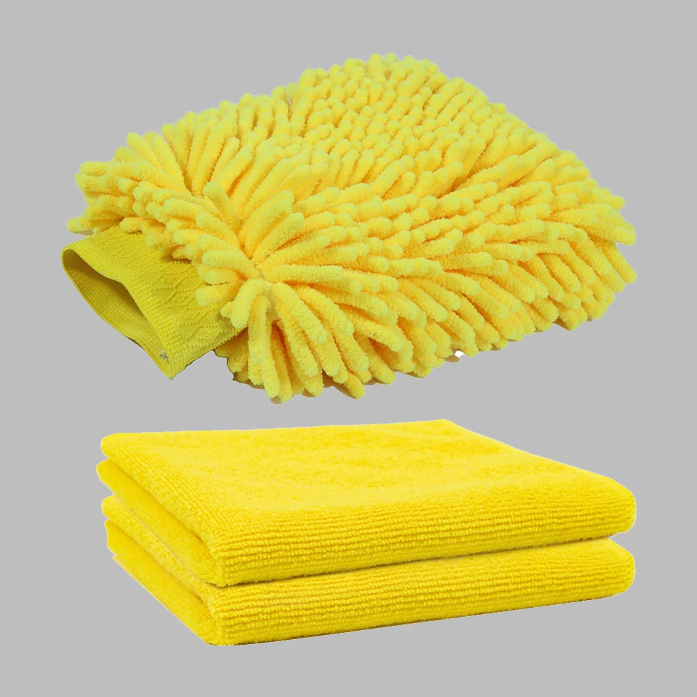 3Pcs Car Wash Gloves Chenille Car Cleaning Gloves Microfiber Car Cleaning Cloth Multifunctional Set Car Cleaning Towel S003944