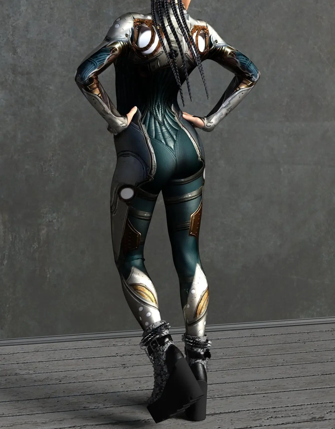 Mechanischer Rüstungsanzug für Frauen, Cyber-Fighter-Cosplay-Bodysuit, Steampunk-Kostüm, Zentai-Anzug für Halloween-Partys – Detail 20