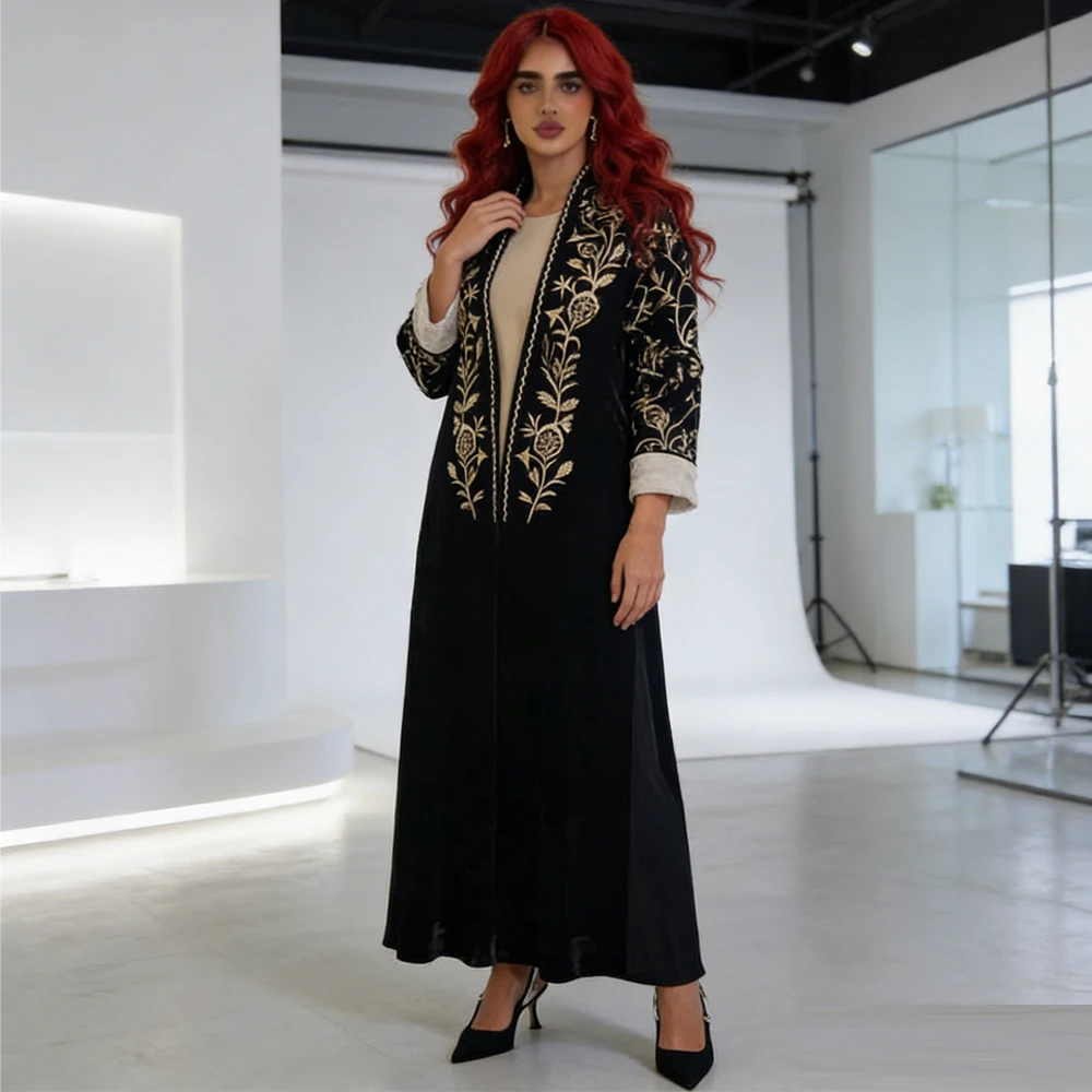 

Velvet Open Abaya Dubai Kaftan Women Muslim Embroidery Dress Kimono Cardigan Ramadan Eid Kebaya Caftan Marocain Femme Robe Gown