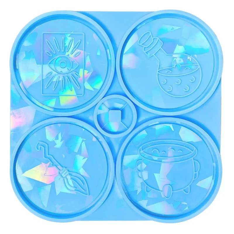 DIY Halloween Holographic Laser Magic Potion Coaster Set Silicone Mold Decoration Resin Molds