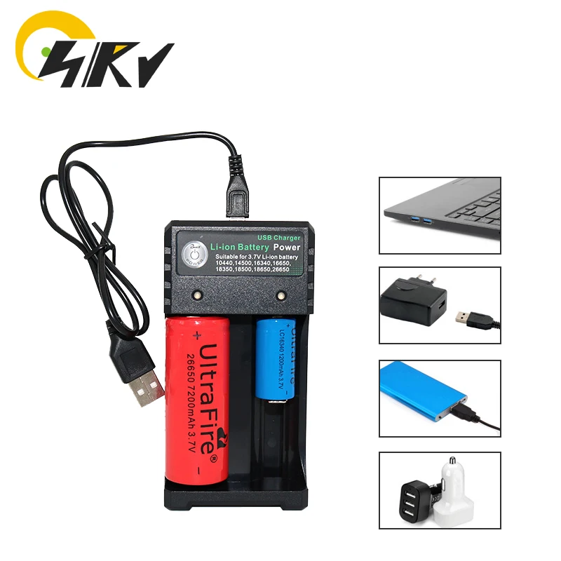 USB Charger สำหรับ3.7V แบตเตอรี่ Li-Ion 10440 14500 16340 16650 18350 18500 18650 26650อเนกประสงค์พร้อม Micro USB อินพุต