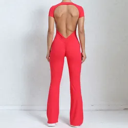 Long-Sleeved One-piece Suit Women Backless Sports Jumpsuit Female Push up Rompers Quick Drying Yoga Clothing Workout Bodysuits