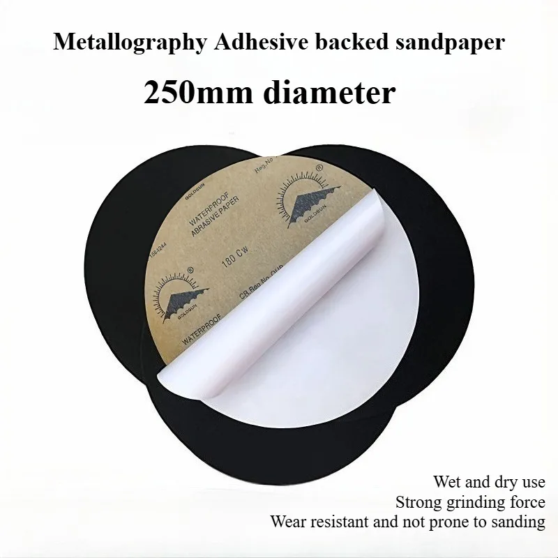 Metallographic Abrasive Sandpaper 250mm Round with Adhesive Backing, Water Resistance, Polished, with Pressure Sensitivity