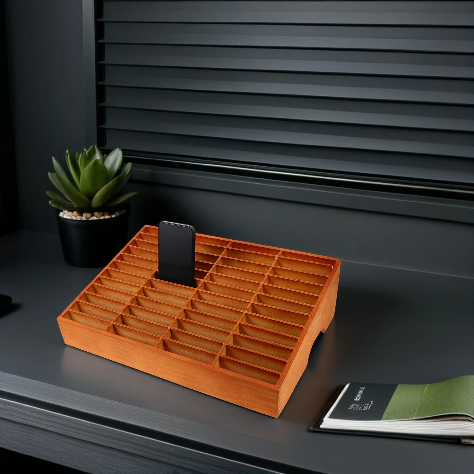 

Wooden Cell Phone Storage Box 48-Grid Desktop Organizer Holder Classroom Phone Organizer Station for Classroom Desktop Office