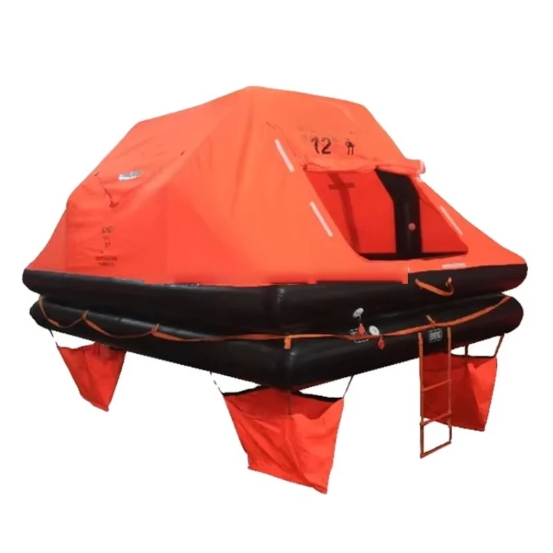 throwing plate inflatable self-righting life raft