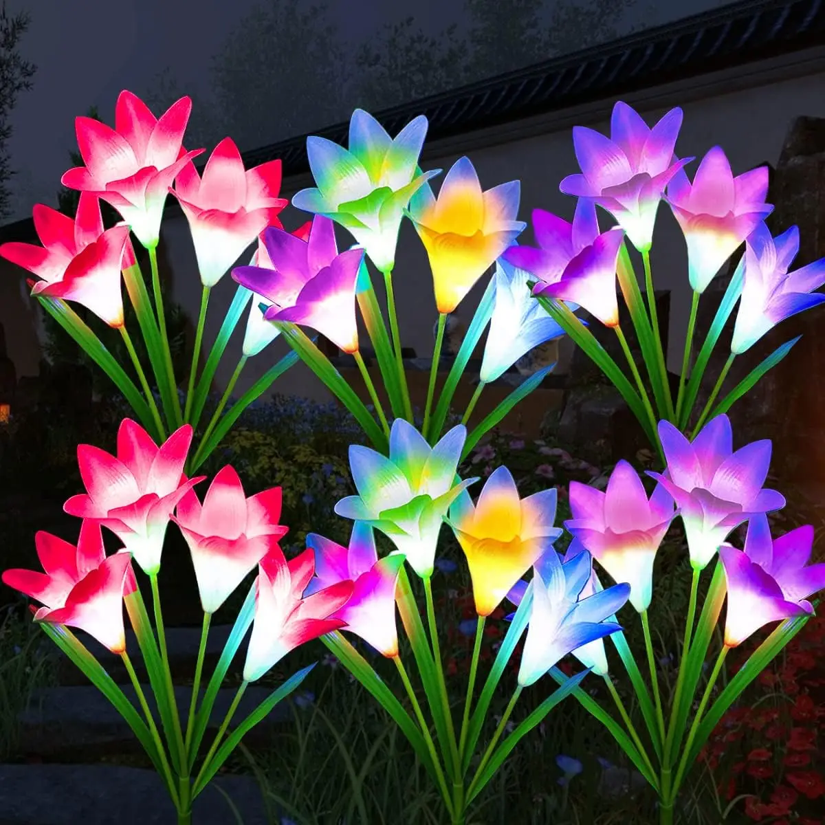 

Solar Flower Lights Multi-Color Changing Lily Led Light Outdoor Landscape Lights for Patio Yard Garden Christmas Decoration