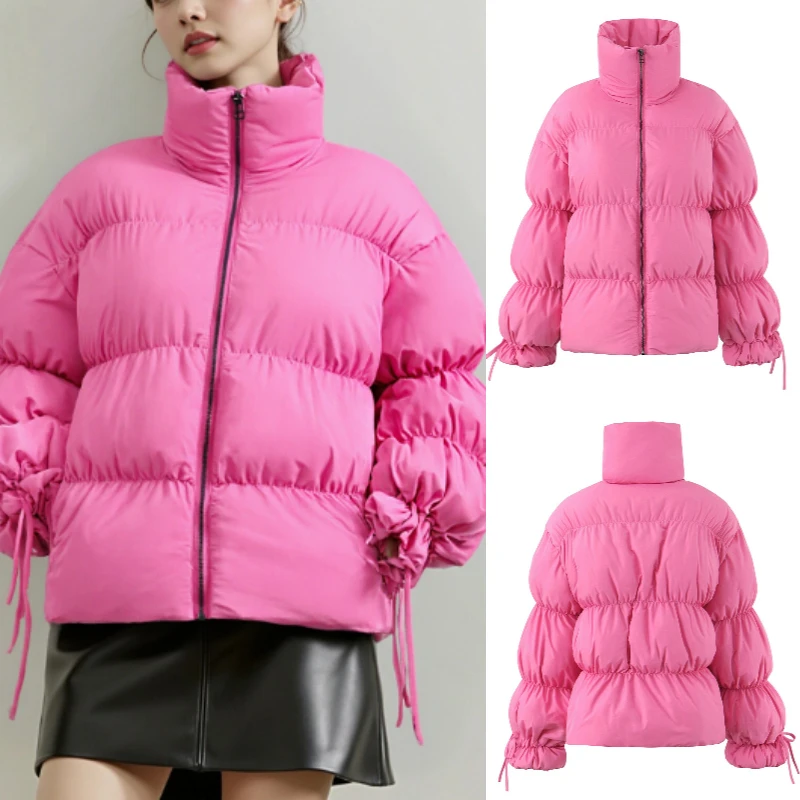 

2025 Fall/Winter New Fashionable Elegant Premium Rose Pink Loose Comfortable Casual Fluffy Cotton Jacket
