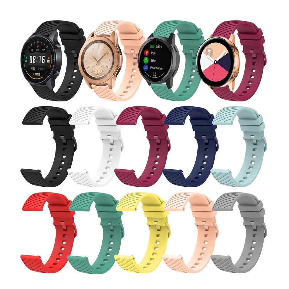 Ремешок силиконовый для наручных часов, сменный однотонный браслет в полоску для Samsung Huawei Garmin, ширина 18/20/22 мм