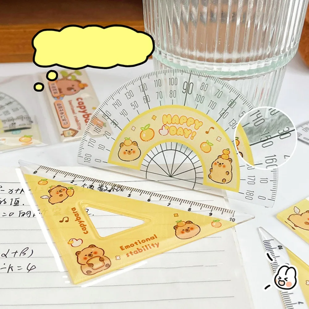 Metric Ruler Cartoon Pattern Ruler Set Multifunctional Protractor Capybara Ruler Set Plastic Stationery Ruler Four-piece Set