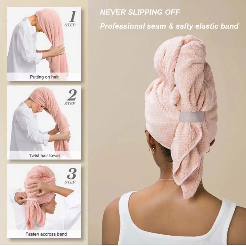 

Turban for hair drying Extra Large Quick Dry Hair Towel Wrap With Elastic Band Ultra Absorbent Soft Hair Towel Wrap Microfiber