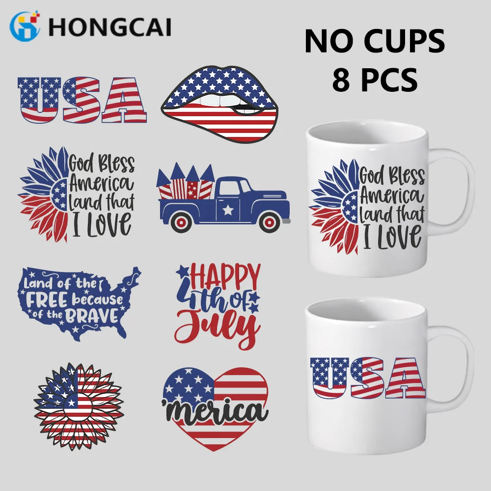 

8 pieces of patriotic UV crystal stickers for Independence Day, suitable for glass cups, phone cases, etc. for DIY decoration