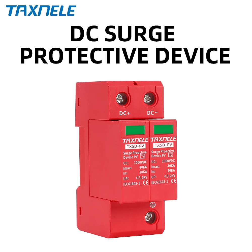 DC SPD Surge Protective Device 2P 40KA 60KA 600V 800V 1000V Voltage Protector Solar PV Photovoltaic Lightning Arrester