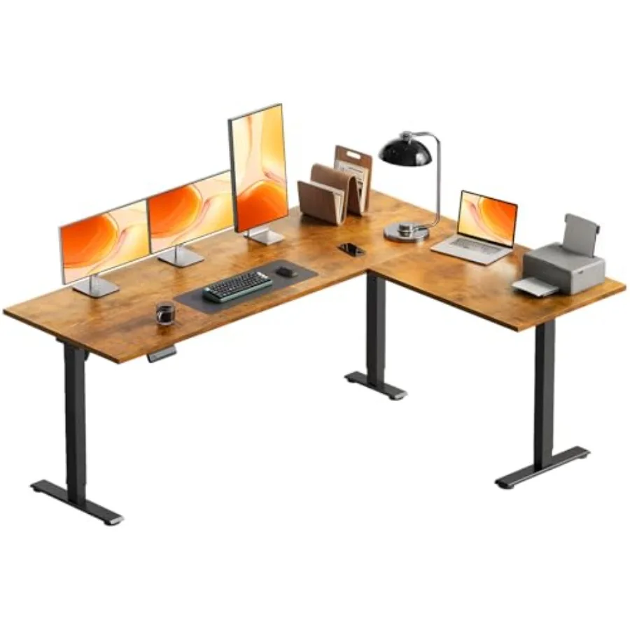 Reversible L Shaped Electric Standing Desk for home office use, engineered steel frame, matte black finish, dual-motor height a
