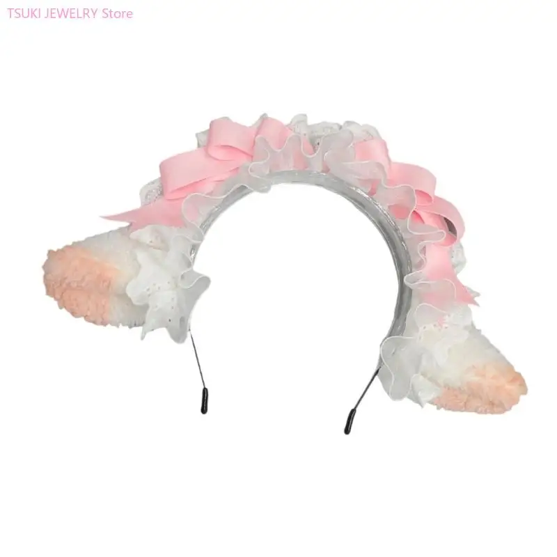 62KE Pluszowe nakrycia głowy z uszami jagnięcymi Miękkie tkaniny Akcesoria do włosów do aktywności na świeżym powietrzu Imprezy