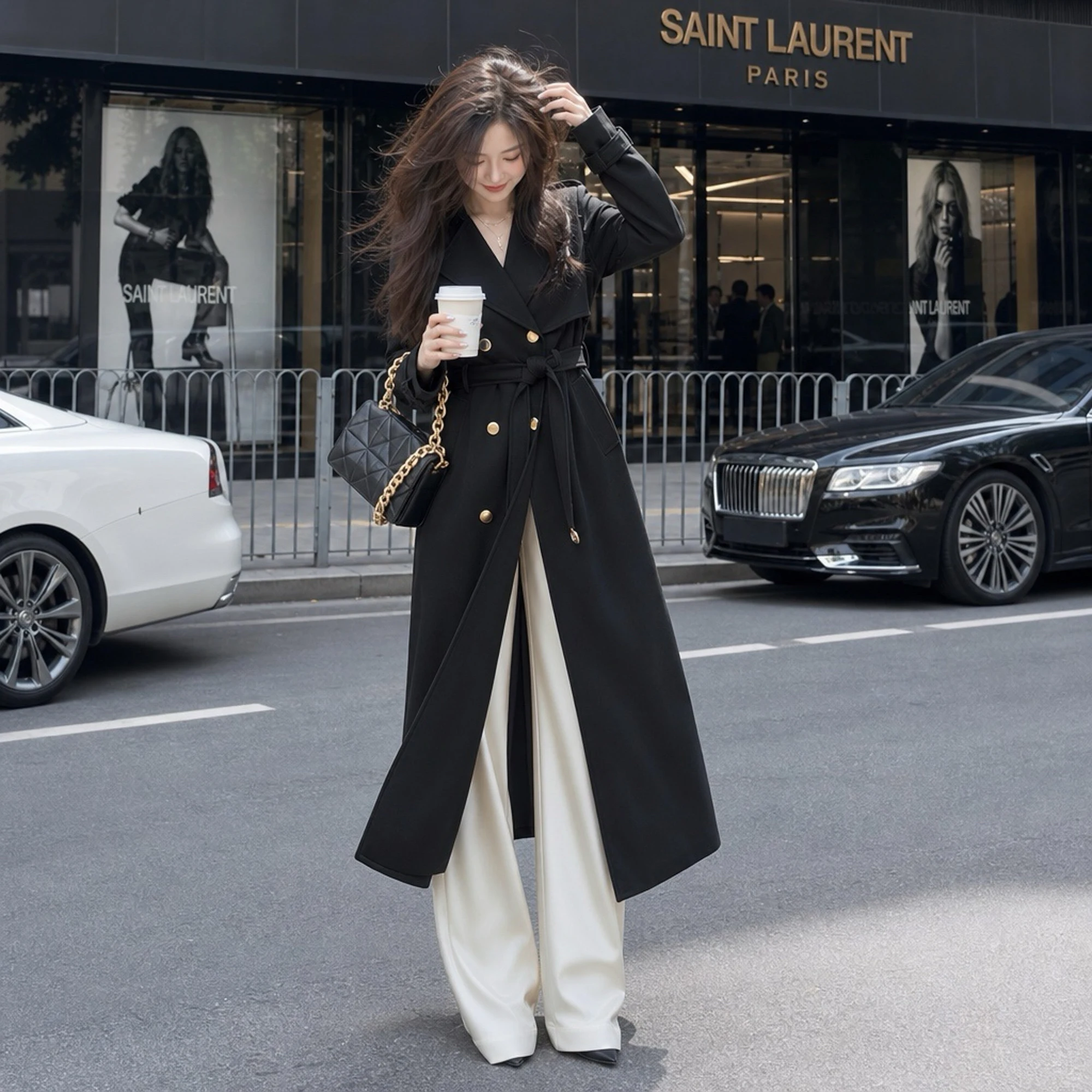 2026 Fall Women Long Trench Coat Double-Breasted Jacket Waist Tie Draped Overcoat Casual Windbreaker Ensemble Femme DM3CTC006