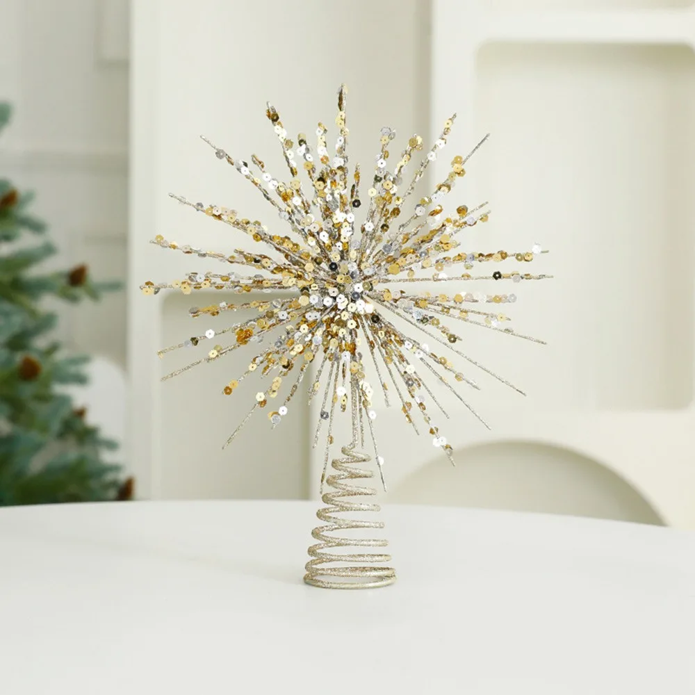 

Durable Light Up Christmas Tree Star Topper Gold/Silver Glitter Glowing Pendant Christmas Decorations
