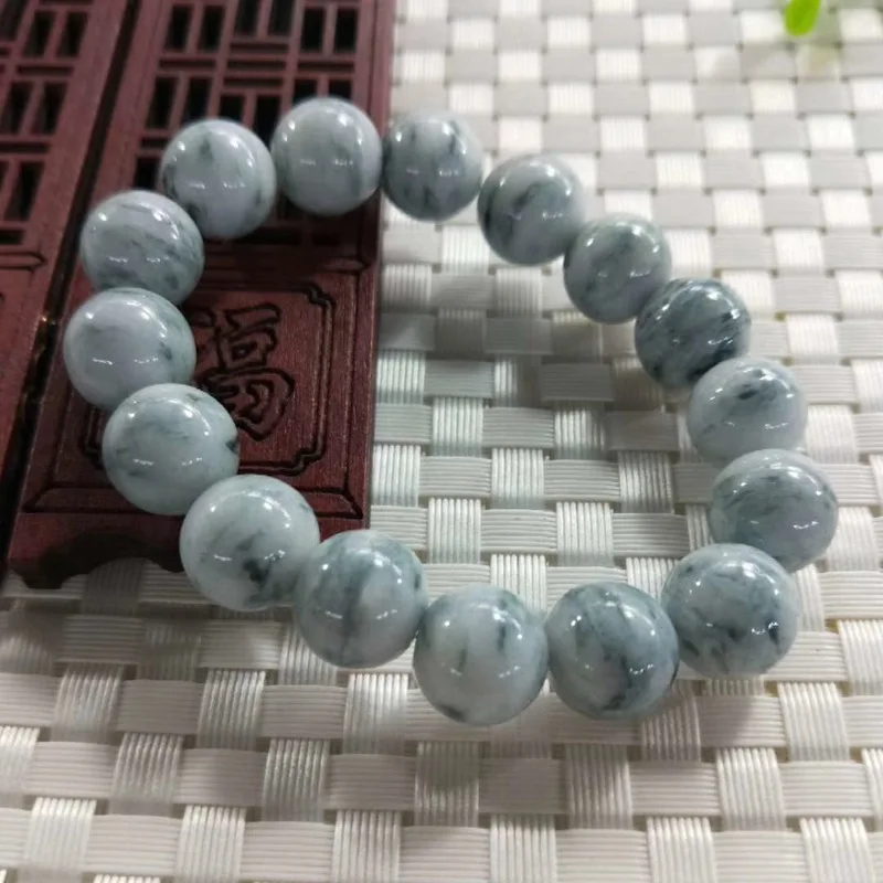 a-Level Ice Waxy Kinds Blue Flower Jade Beads 13mm Bracelet