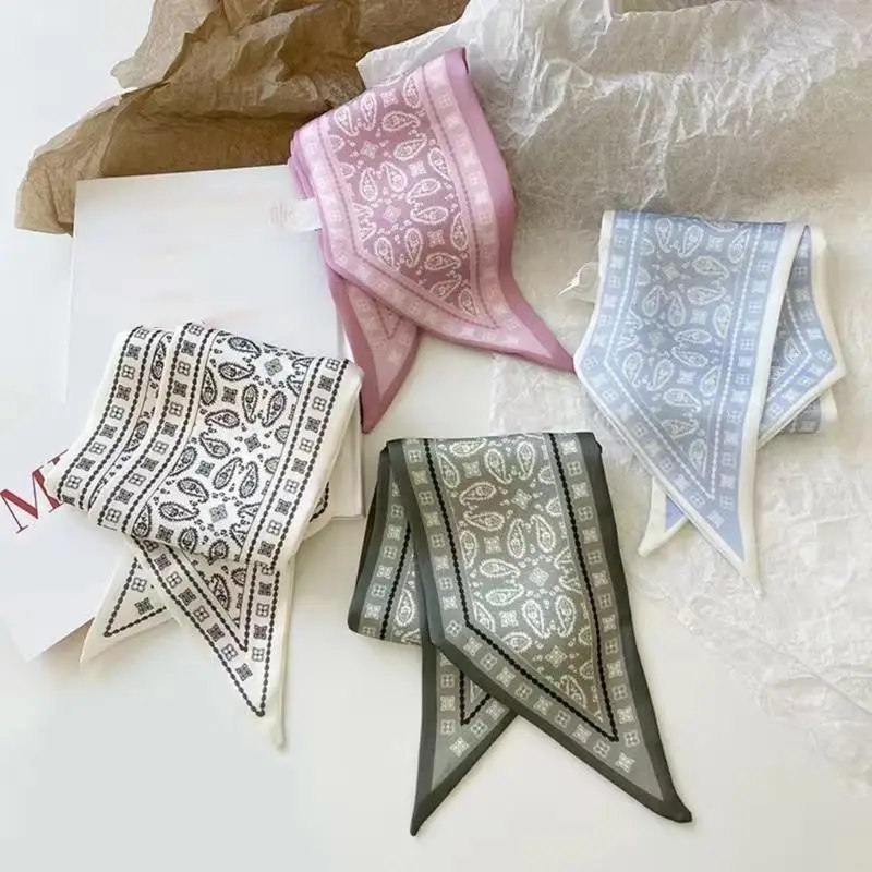 

652F удобный французский винтажный шарф, украшение для волос для укладки волос и акцент на сумке, роскошный шелк, как подарочная