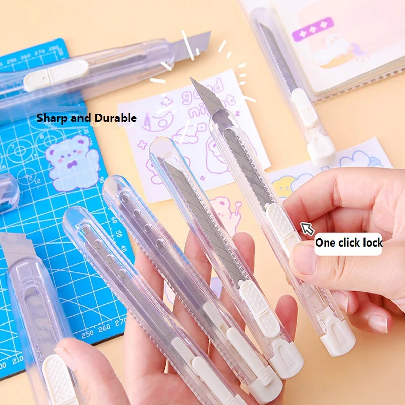 30° Transparent Utility Knife 9mm/18mm Blade Retractable Paper Cutter Knives DIY Handicraft Carving Cute Stationery Art Tool