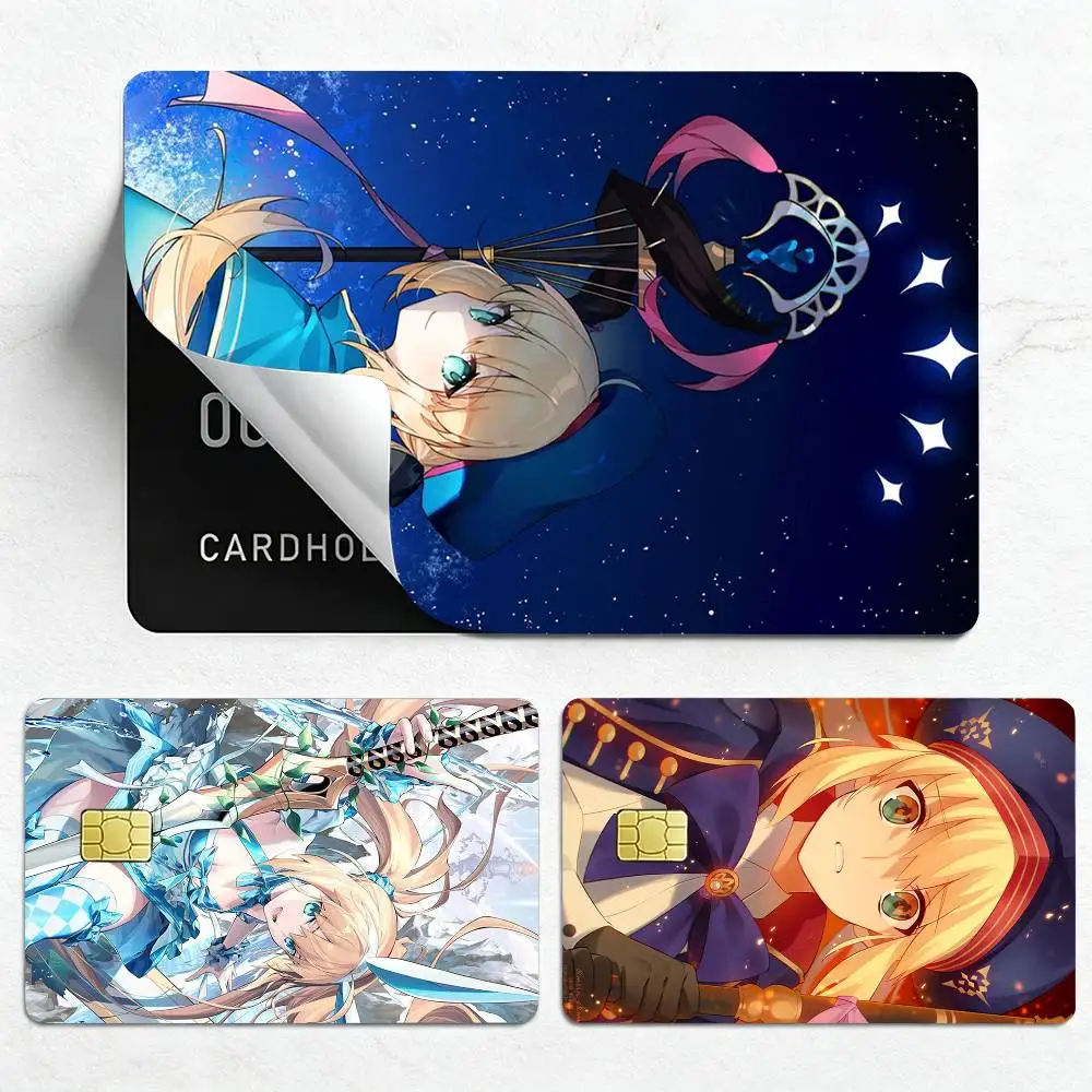 Game f-FGO Artoria Caster  Credit Card HD Stickers Game Card Decal Small Chip Waterproof Sticker Gift
