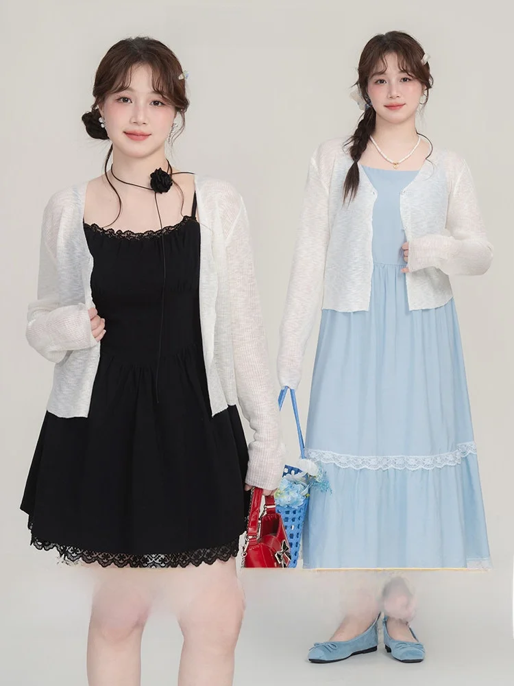

Heynew plus Size Women's Summer Thin Knitwear Long Sve Open Cardigan Casual Sle Cotton Blend Lightweight Layering Top