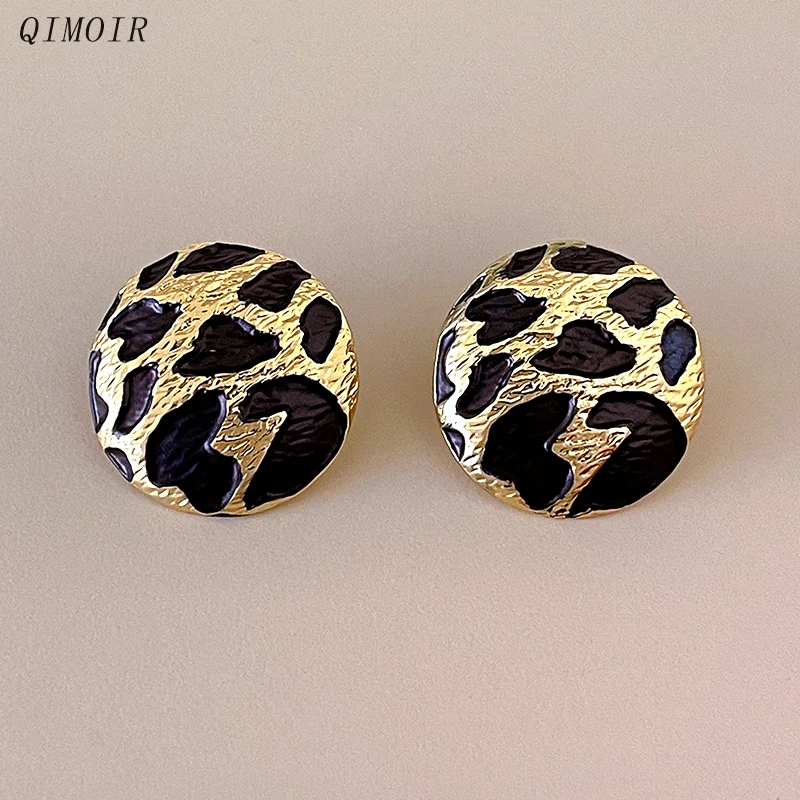 Round Metal Black Leopard Print Post Earrings For Women Vintage Designer Styles Timeless Classic Jewelry Party Accessories C1566