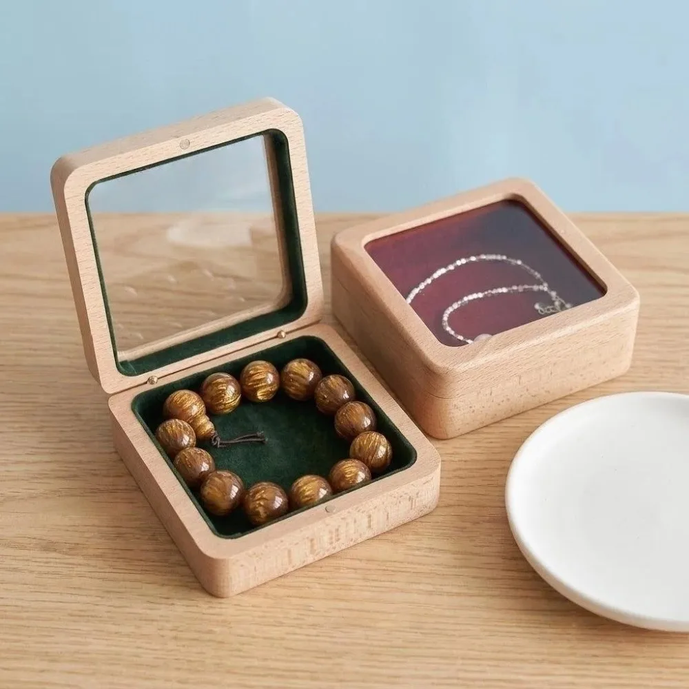 Luxury Wooden Bracelet Holder Anti-collision Packaging Transparent Lid Jewelry Box Square Storage Hand Chain Display Case
