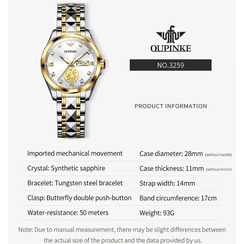 OUPINKE Original Real Gold Real Diamond Automatic Mechanical Watch for Women Sapphire Crystal Waterproof Luxury Wrist Watch Set