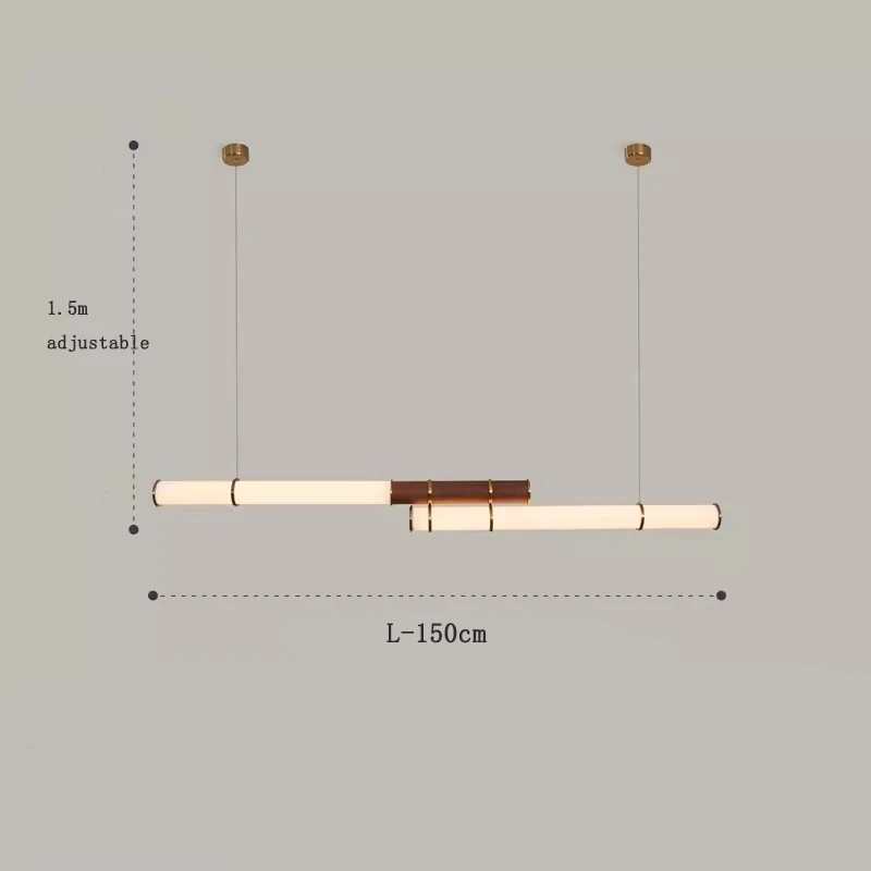 Nieuw retro restaurant, woonkamer, bar, kroonluchter met lange strip, studeerkamerontwerper, displaykroonluchter met houtnerf aan de receptie