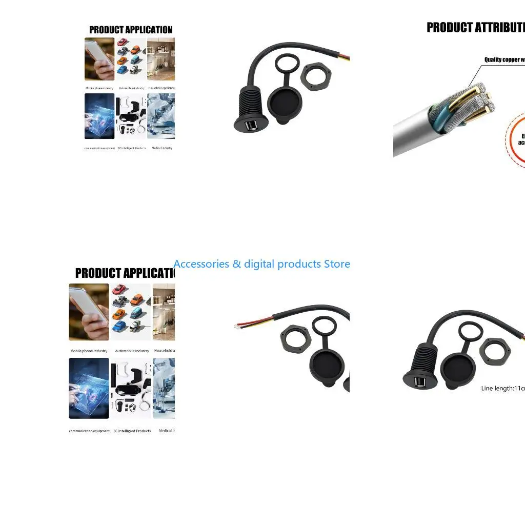 77JD Waterproof Female Socket with Mounting Nut for Motorcycle Dashboards Panel Fast Charging Data Transfer Extension Cable