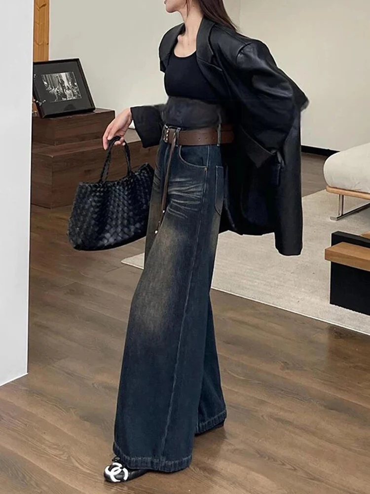 Damskie spodnie Y2K z mikro rozszerzanymi nogawkami, z wysokim stanem, w stylu retro amerykańskim, luźne, codzienne, jesienno-zimowe.