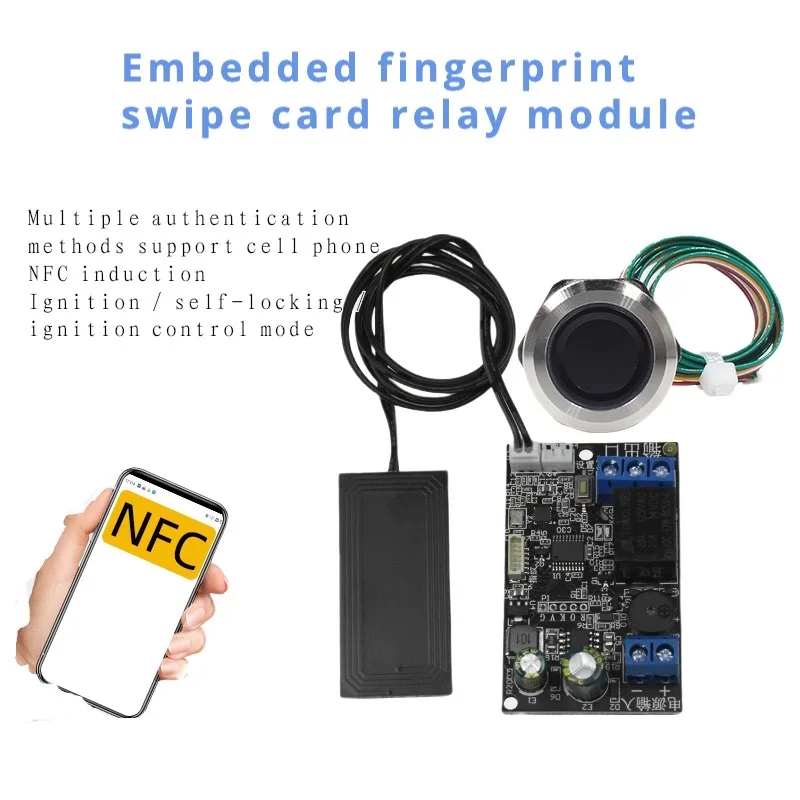 Fingerprint Recognition Control Board Cell Phone NFC Induction Relay Motherboard IC Card DC12V Bicycle Battery Car