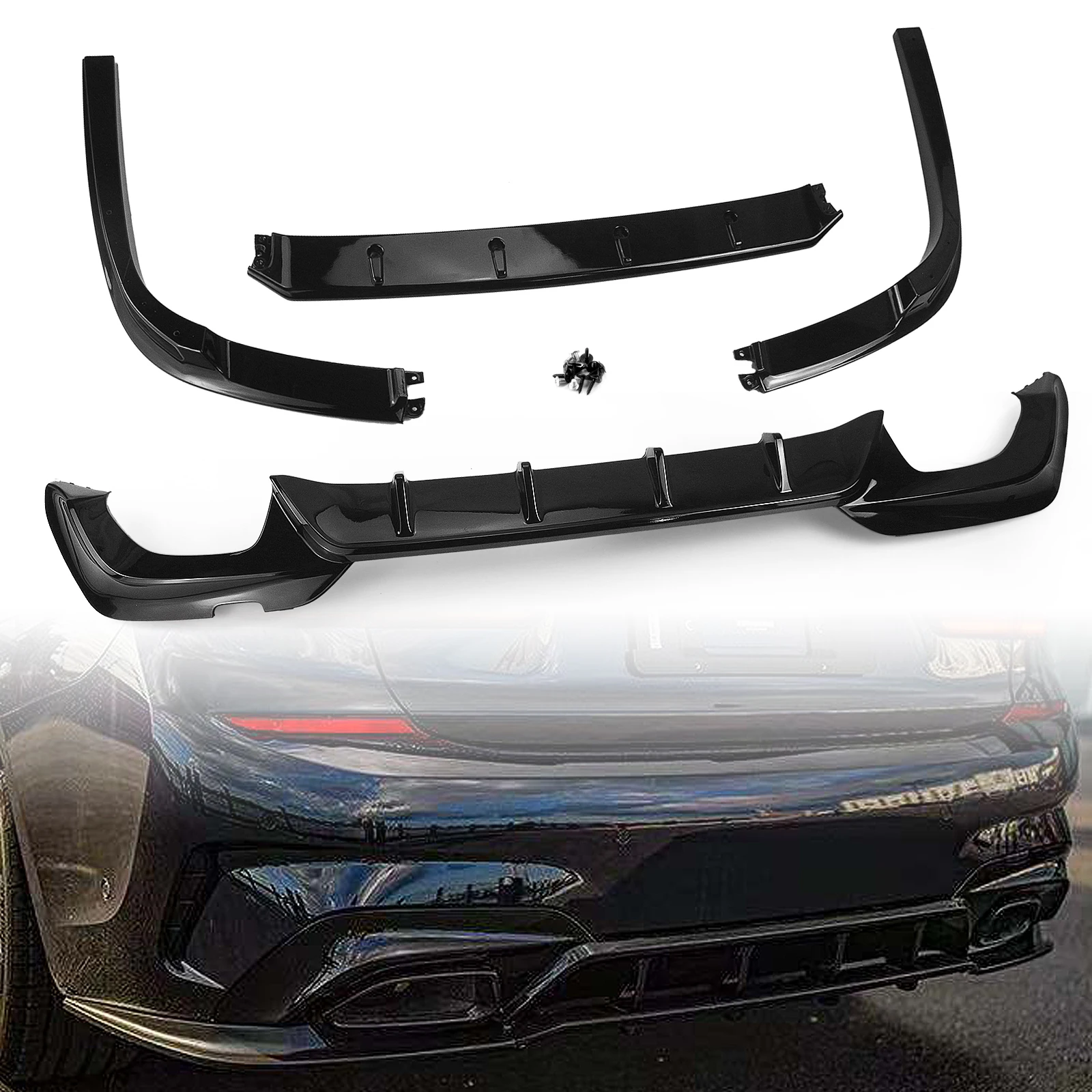 Car Rear Bumper Blade Lip Boot Lower Splitter Guard Spoiler Plate Diffuser For BMW 325i 325LI 330i M Sport 2019-2021