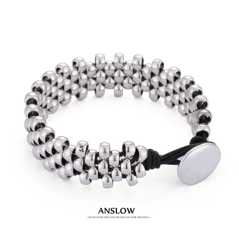 

Винтажный кожаный браслет Anslow ручной работы с бусинами для женщин и мужчин, рождественский подарок LB0645LOW
