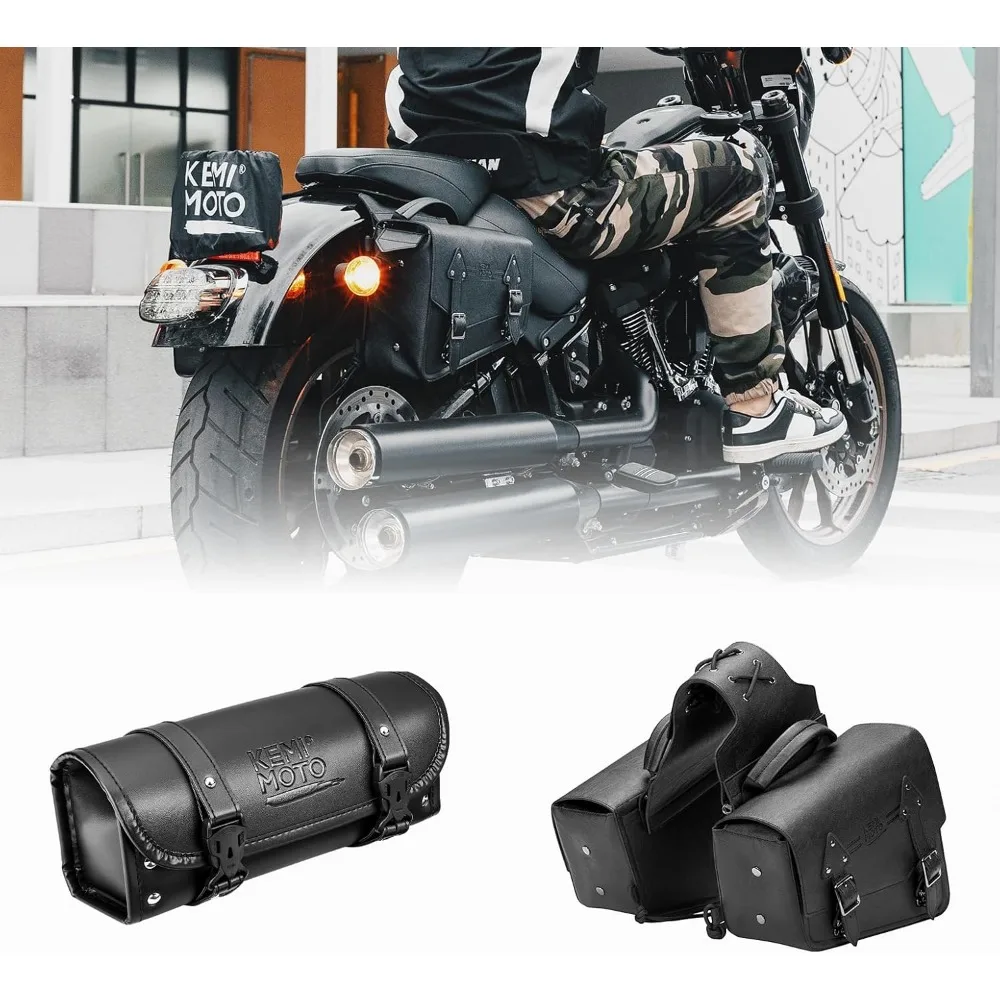

motorcycle fork bag bundle with leather motorcycle saddlebags for sportster 883 1200 softail low rider s cruiser