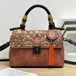 Johnature ricamo Cheongsam borsa in pelle da donna 2024 nuova borsa con nappe in stile cinese borse a tracolla versatili di grande capacità