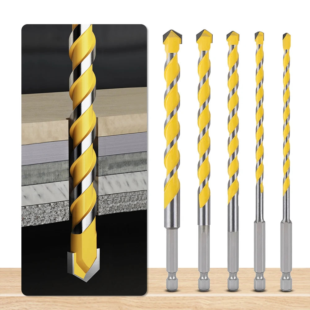 Broca de carburo de tungsteno de 1/4 ", vástago hexagonal de 160mm, 5/6/8/10/12mm para hormigón masonario, cerámica, granito, azulejos, piedra, madera y plástico