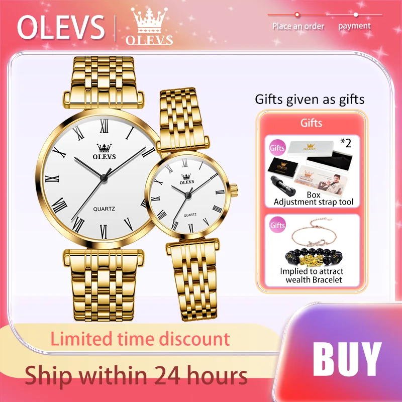 OLEVS Brand Romantic Couple Watch Waterproof Exquisite Quartz Men and Women Wristwatch Original Luxury Stainless Steel Strap