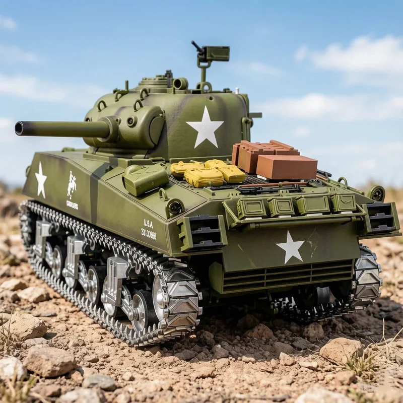 Hot 1/16 Henglong 3898-1 Metal US M4A3 Sherman Main Battle Remote Control Metal Crawler Tank Telescopic Barrel Electric RC Model